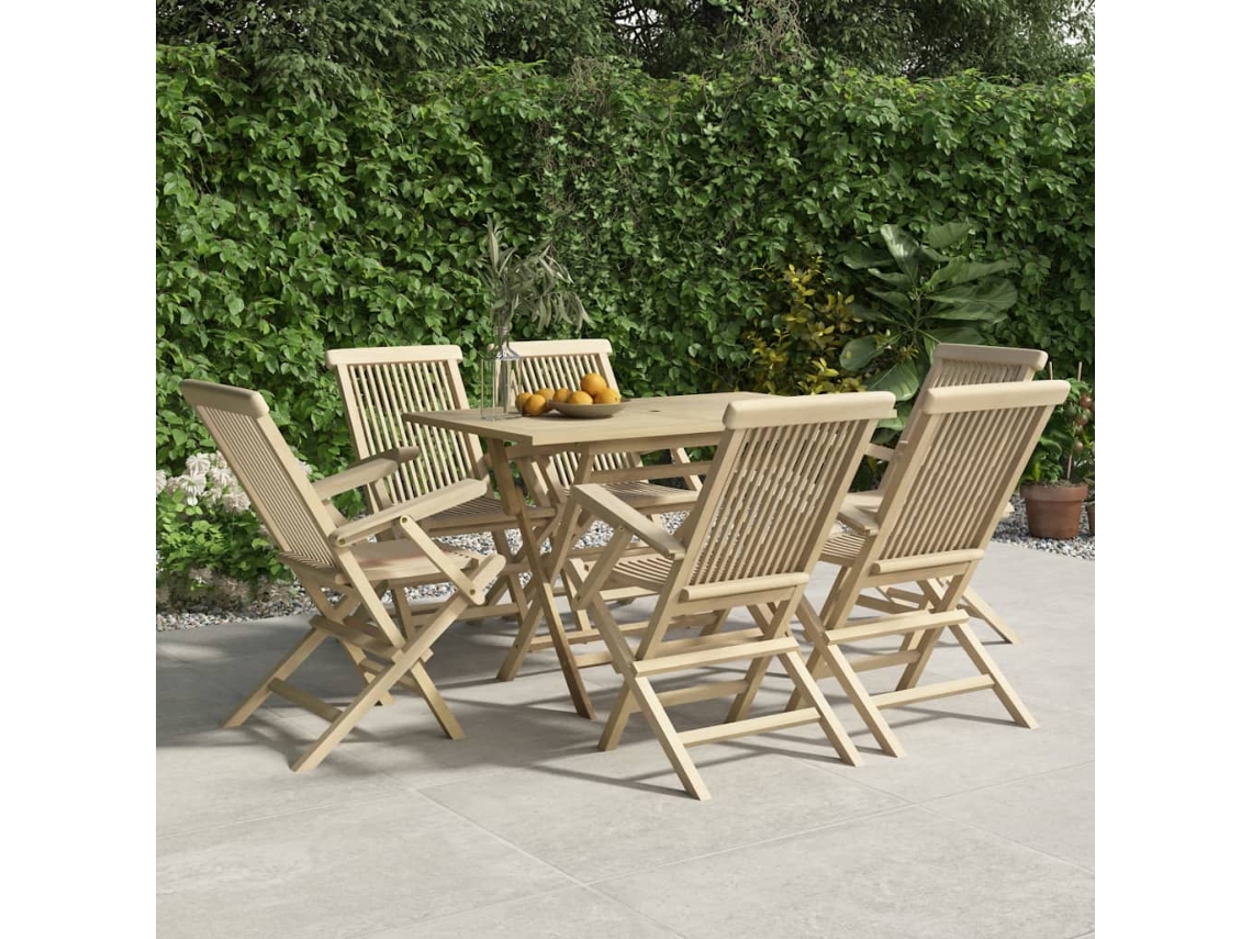 Vidaxl 7 Pcs Conjunto De Jantar P/ Jardim Madeira De Teca Maciça Cinza