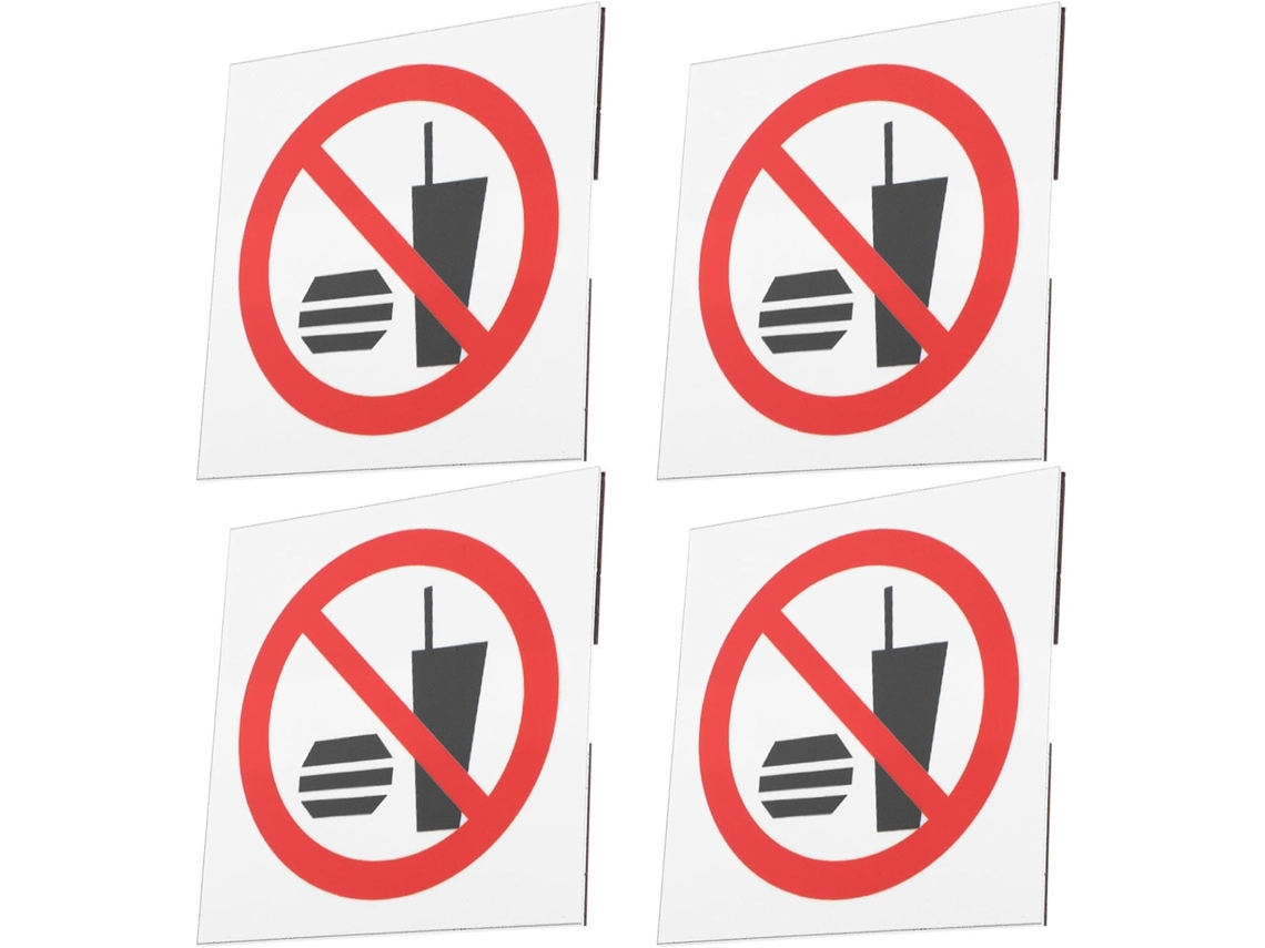 Ibasenice 4-adesivos De Aviso Proibido Comer Ou Beber Fácil Manutenção Design Atraente Em Pvc Tamanho 3x3 Polegadas