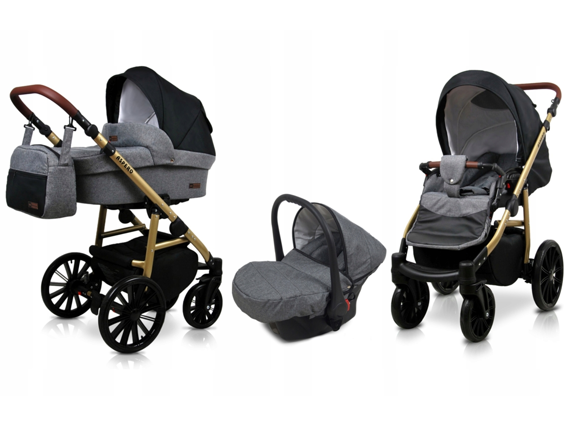 Carrinho de Bebé Multifuncional BABYLUX ASPERO 3 Em 1 -Grey flex black - Ajustável e dobrável Construção leve em alumínio Reversibilidade - Acessórios