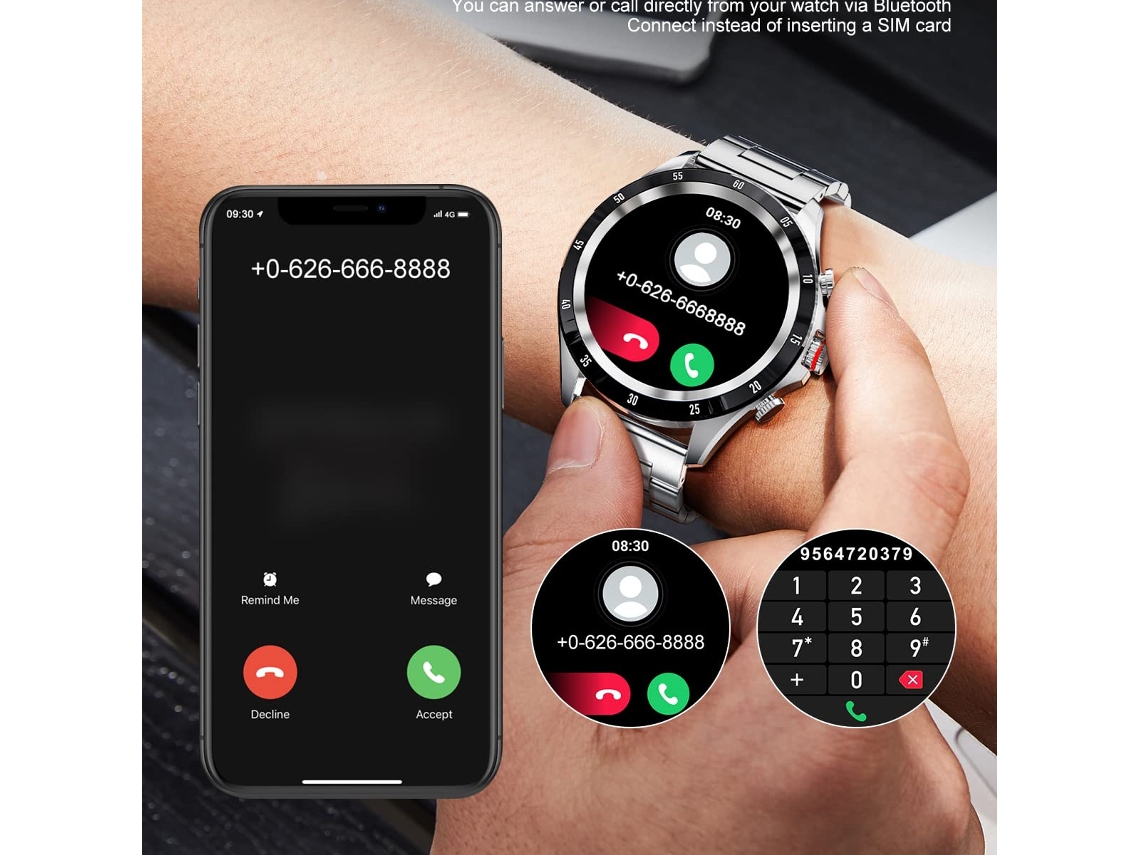 Smartwatch WEB2O 1.32'' HD Touch Screen Ip67 À Prova de Água para iOS e Android Prateado e Preto