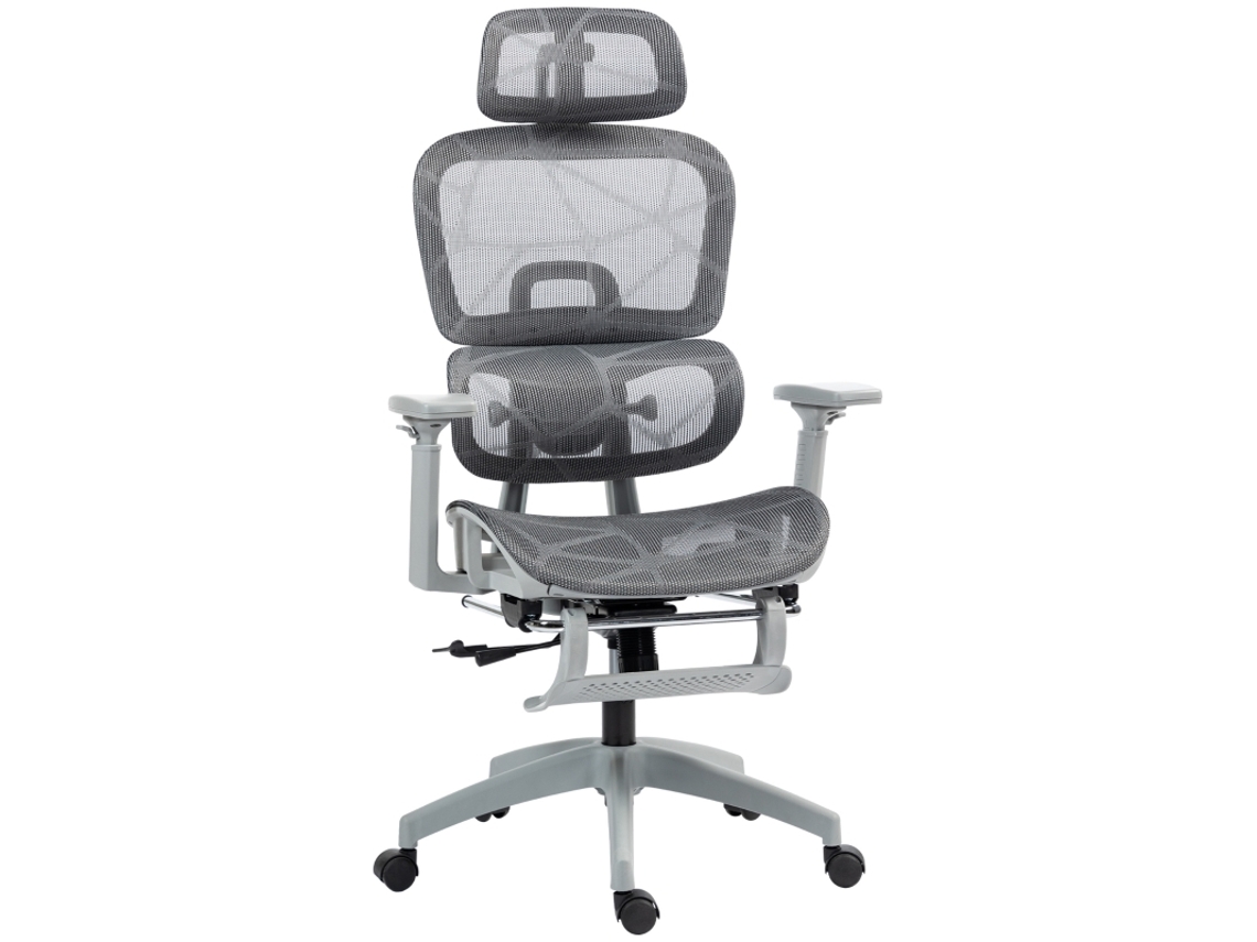 Cadeira Escritório Cinza, Ergonômica, Tela, Ajustável, Enrolável, Apoios Braço-mhy