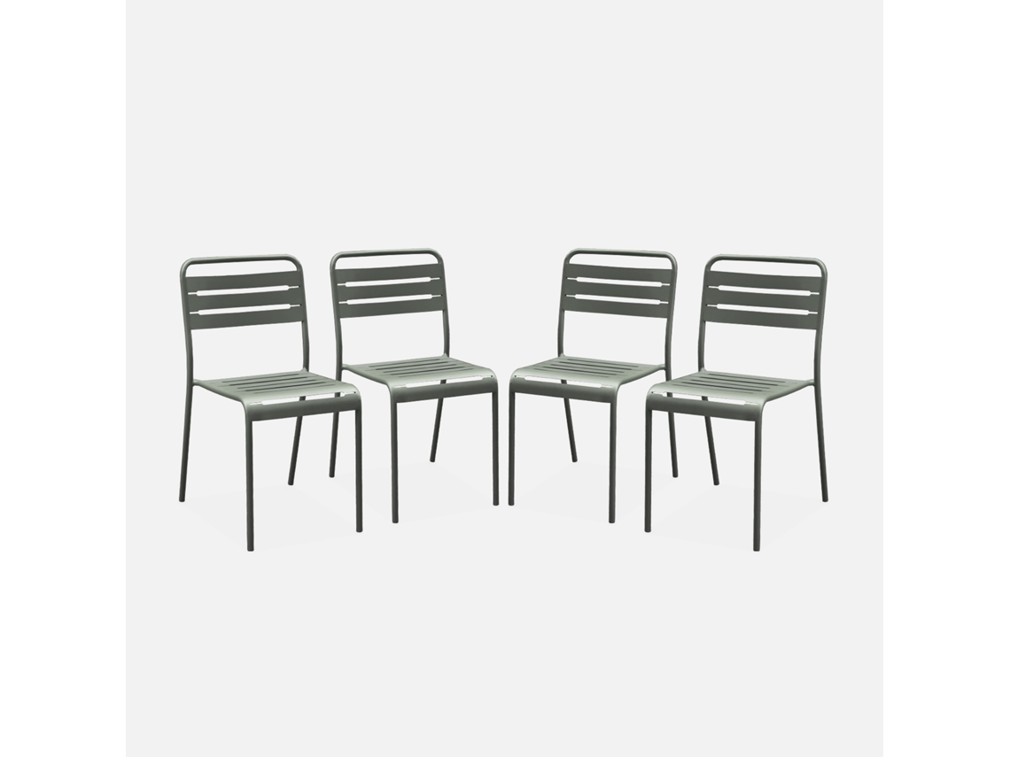 Cadeira De Jardim Bistrô Em Aço, Set De 4, Verde Caqui