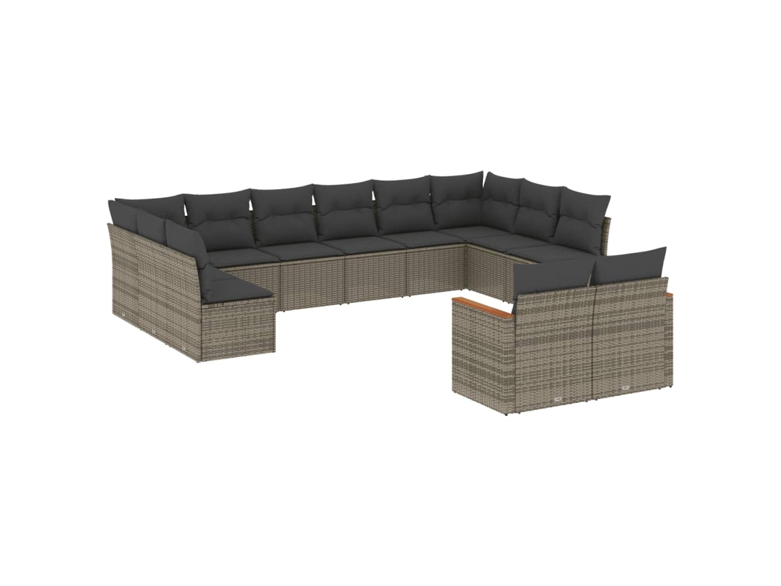 Conjunto 12 de sofás jardim c/ almofadões VIDAXL vime PE cinzento