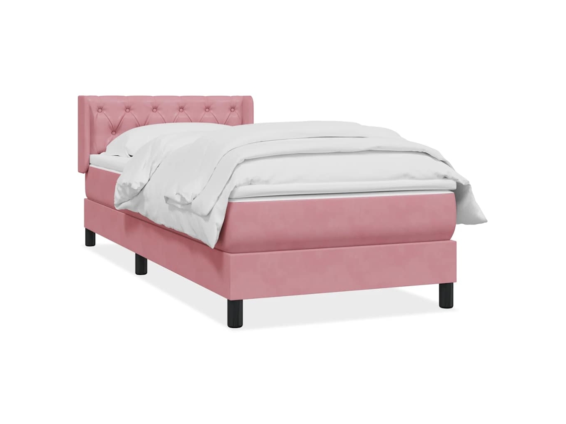 Cama Com Molas/colchão 80x220 Cm Veludo Rosa