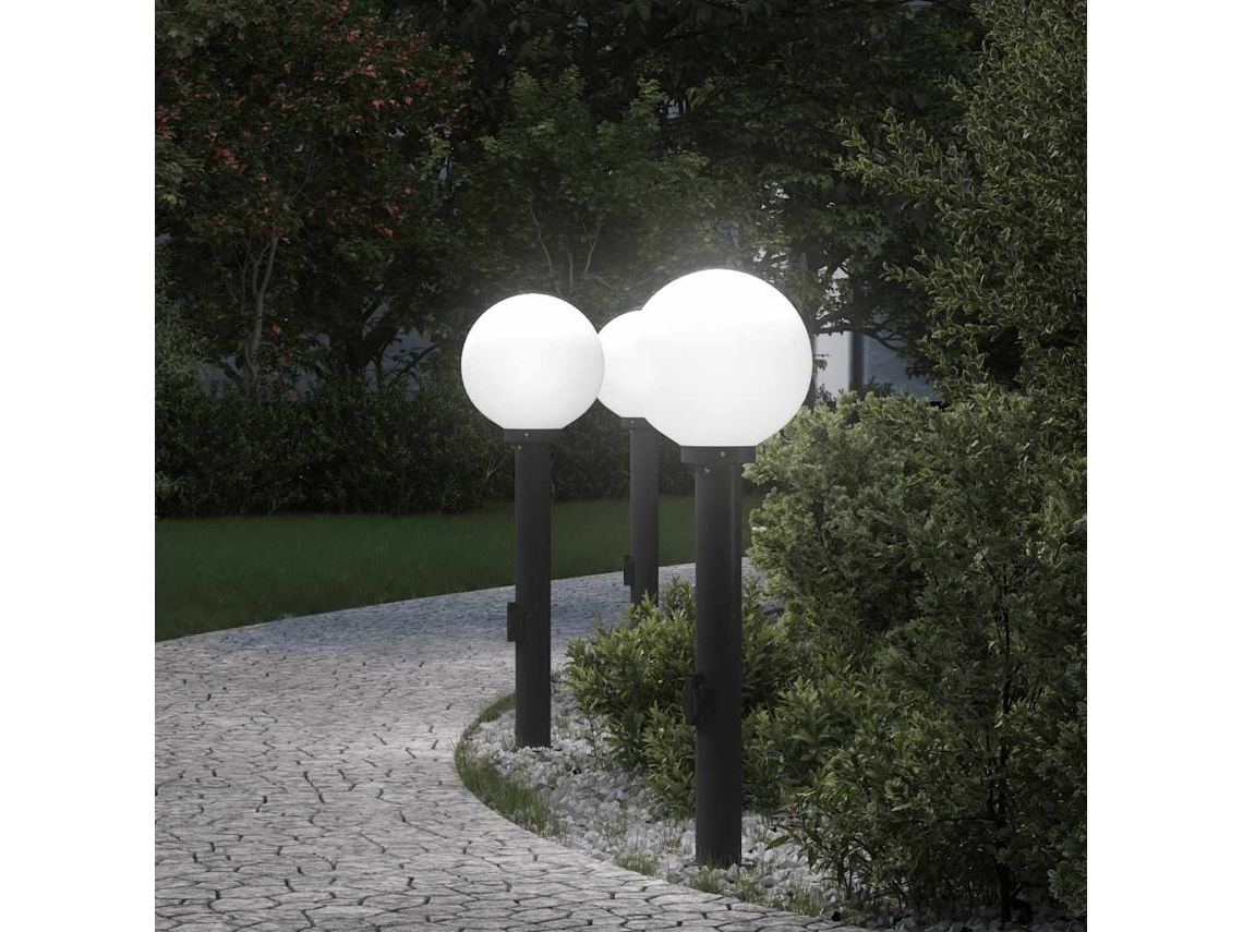 Vidaxl Luminárias De Poste Com Tomada, 3 Peças, 80 Cm, Pretas, Ip44