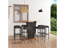Vidaxl 9 Pcs Conjunto de Bar P/ Jardim C/ Almofadões Vime Pe Cinzento