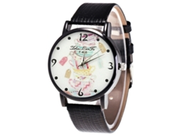 Relógio de quartzo para uso doméstico e feminino com pulseira de couro PU, mostrador preto clássico e casual.