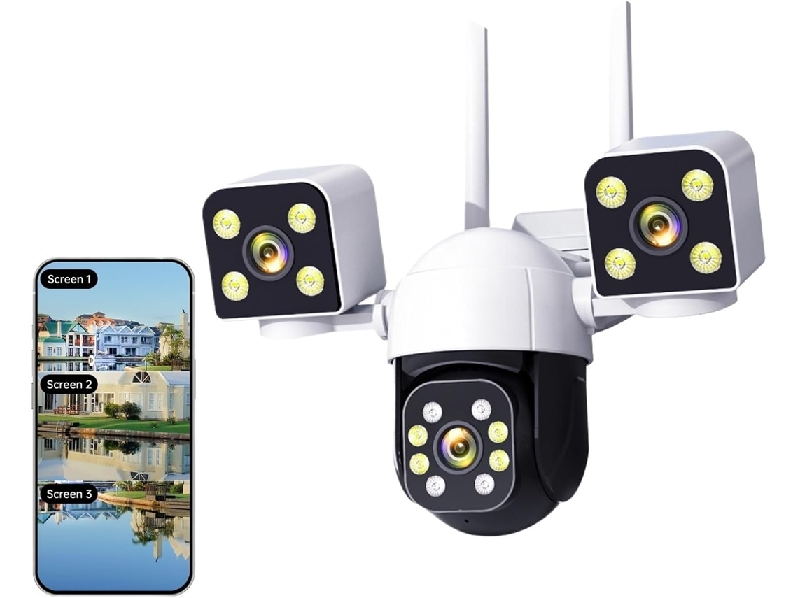 Câmera de Vigilância Externa À Prova D'água de 9mp e 6k com 3 Lentes e Telas. SFUSHOS