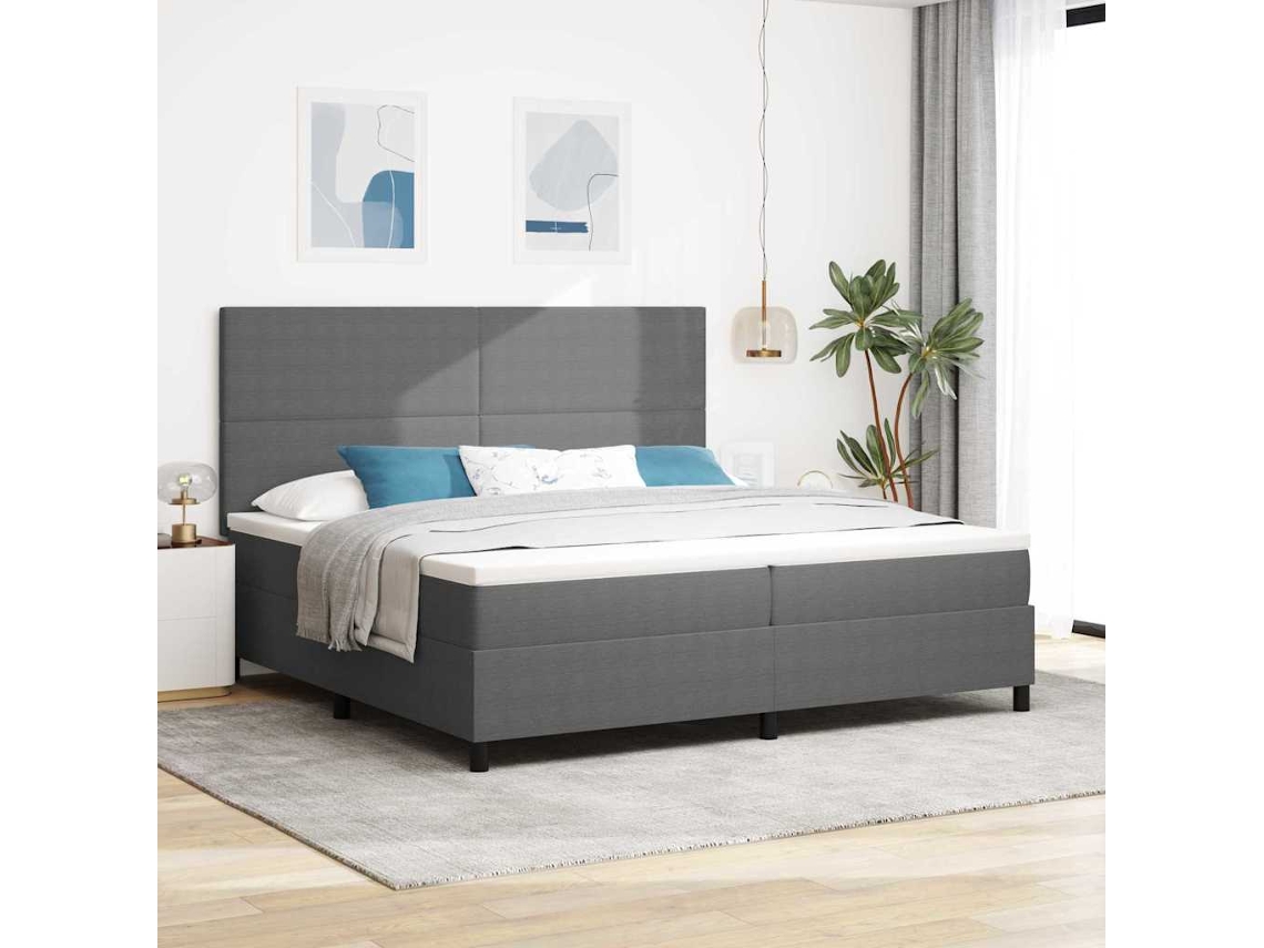 Vidaxl Cama Box com Cabeceira Cinza Claro e Branco 200 X 200 Cm