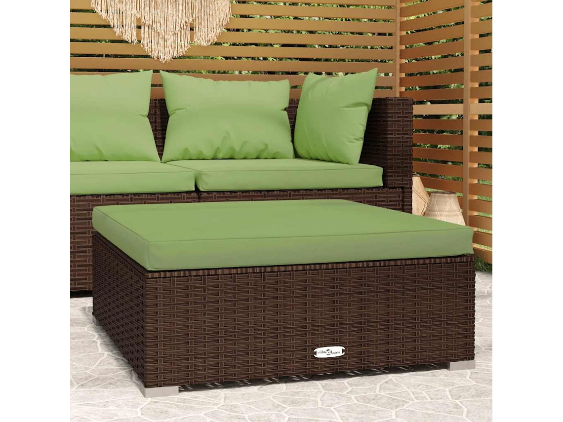 Vidaxl Apoio De Pés P/ Jardim C/ Almofadão 70x70x30cm Vime Pe Castanho