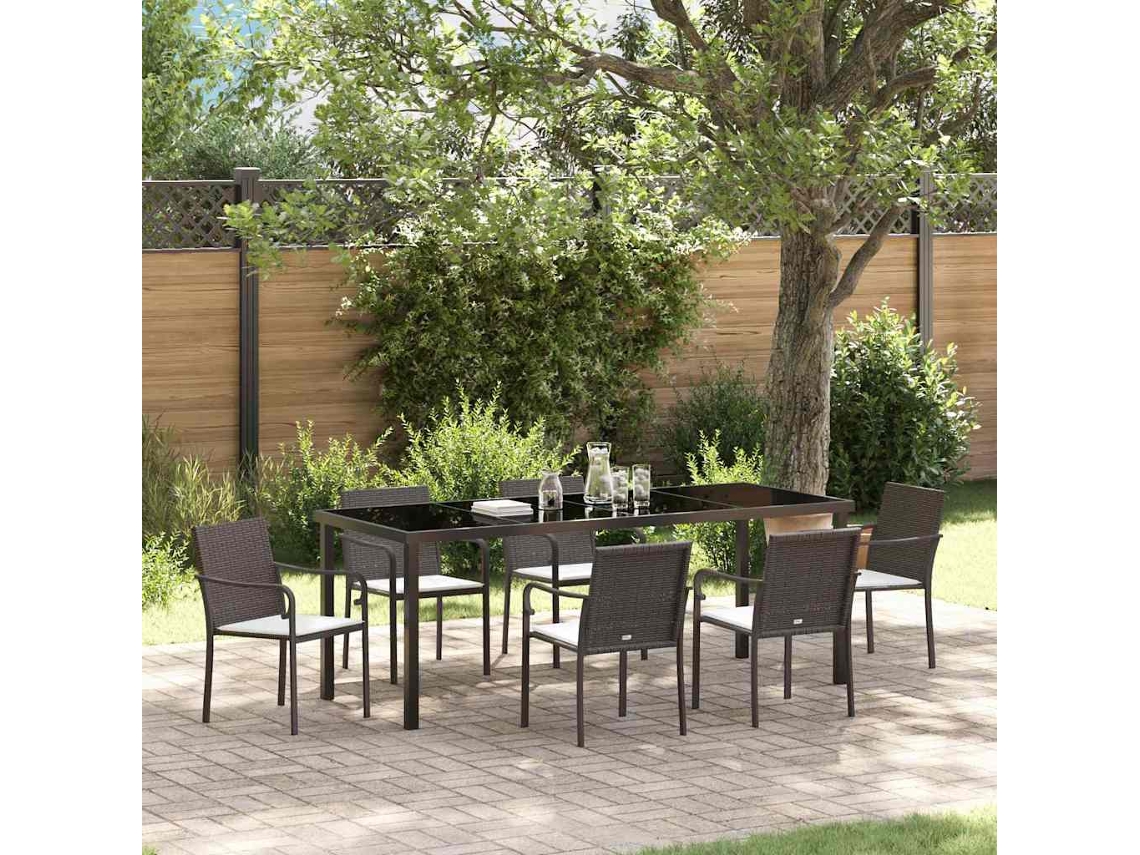 Vidaxl Conjunto De Jantar Para Jardim 7 Unid. Marrom E Preto