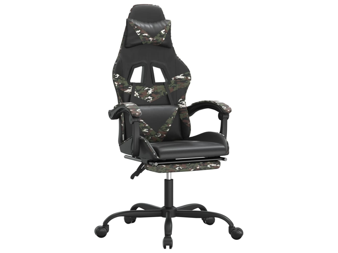 VIDAXL Cadeira Gaming C/ Apoio Pés Couro Artificial Preto E Camuflado