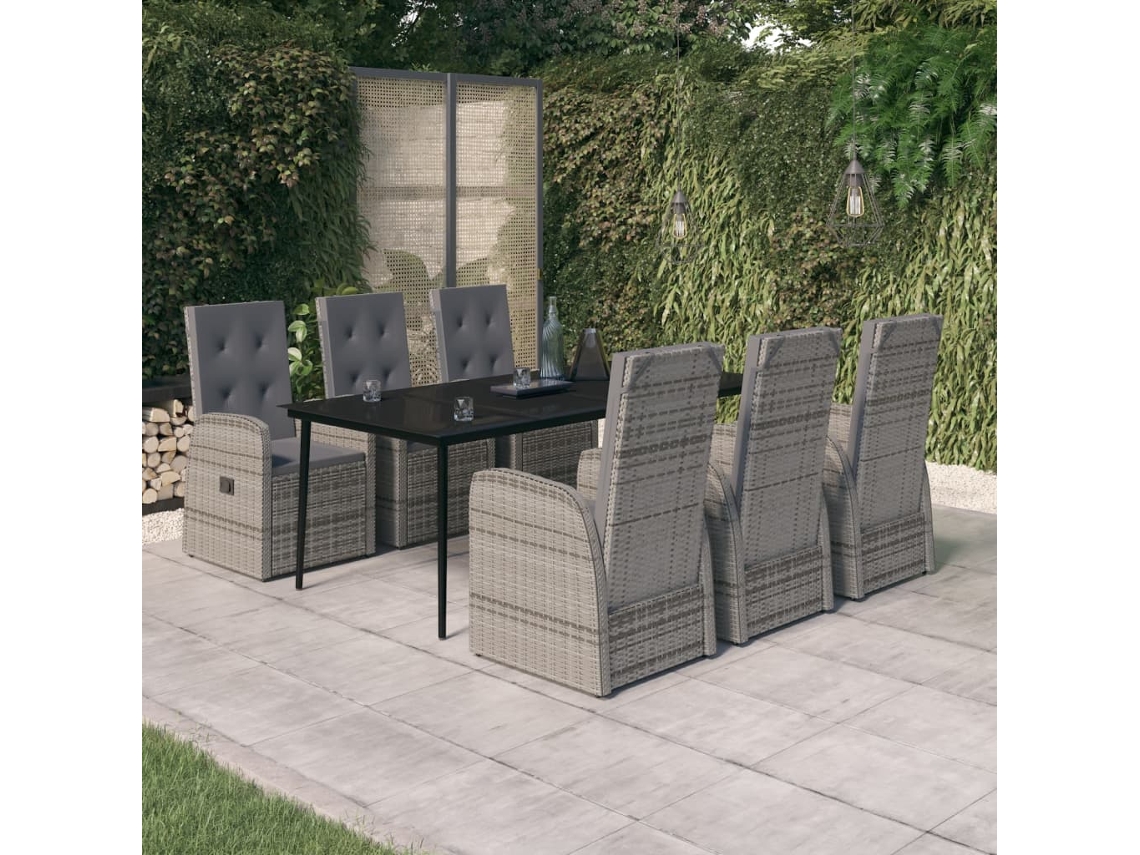 Vidaxl 7 Pcs Conjunto De Jantar Para Jardim Com Almofadões Cinza
