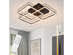 Nettlife Candeeiro De Teto Led, Led Candeeiro De Teto Sala De Estar Preto Regulável Quadrado Moderno 36 W Com Comando, Com Temporizador