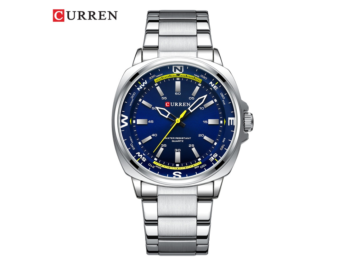Relógio de Quartzo Masculino com Pulseira de Aço Inoxidável, Mostrador Quadrado Criativo Exclusivo. MDUG (azul Prateado)