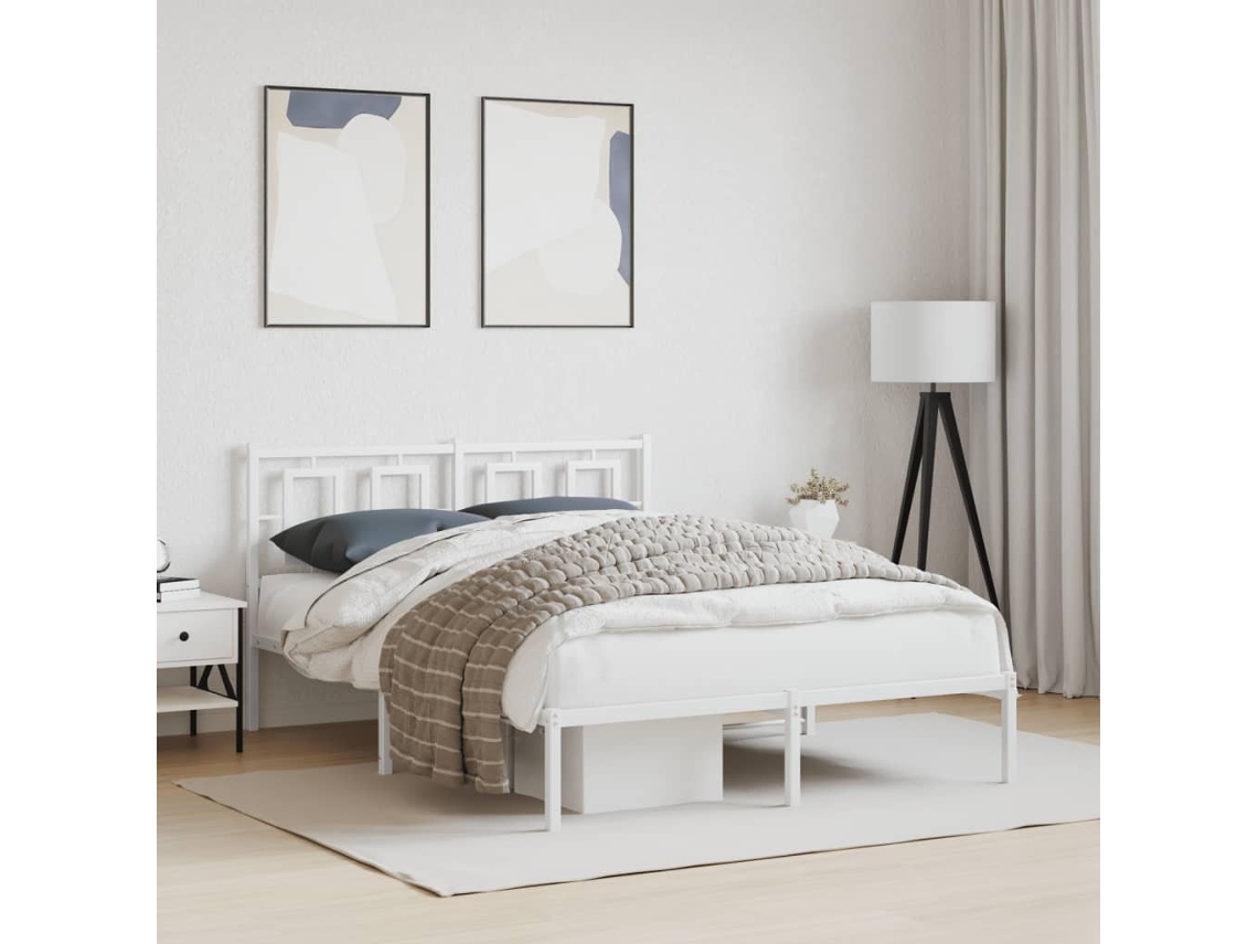 Estrutura De Cama Com Cabeceira 135x190 Cm Metal Branco