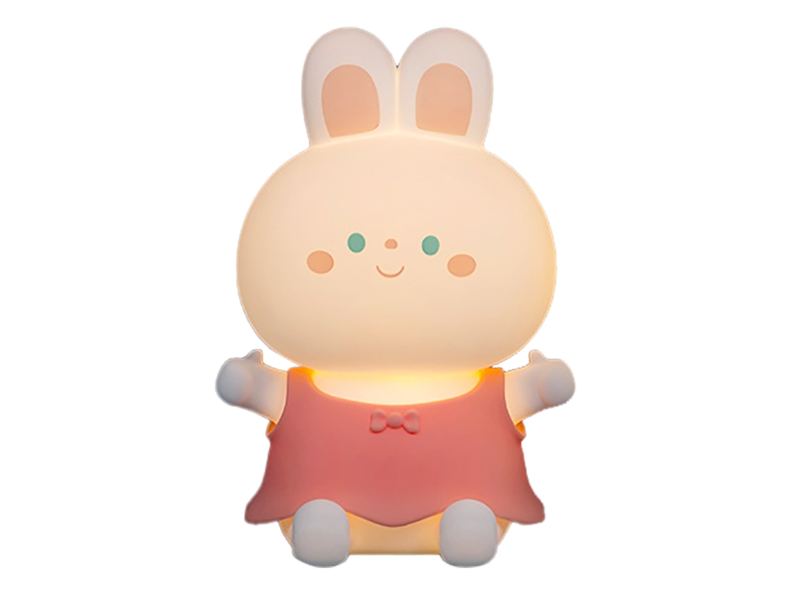 Lâmpada de Noite Silicone Coelho Rosa 7 Cores Presente Infantil