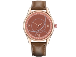 Relógio de pulso feminino casual e elegante com mecanismo de quartzo e liga metálica, na cor marrom escuro.