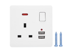 Tomada De Parede 13a Com 2 Portas Usb De Carregamento Cor Branco