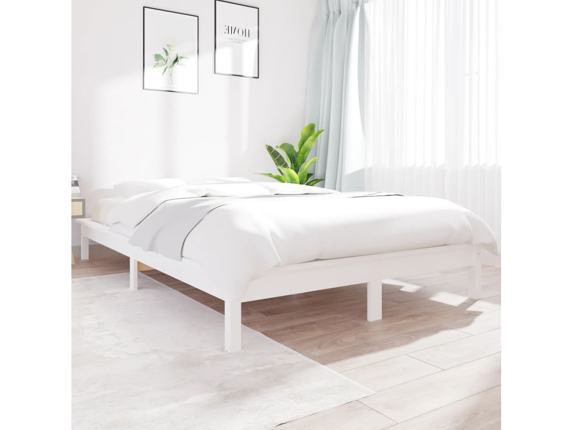 Cama Sem Colchão 140x190 Cm Madeira De Pinho Maciça Branco
