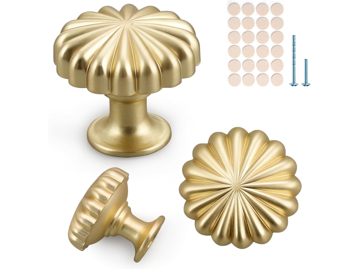 Conjunto De 10 Puxadores Armário Em Dourado Escovado, Puxadores Decorativos Em Formato De Abóbora Com Flor, Ferragens De