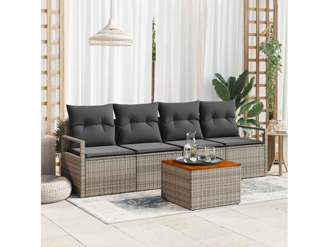 Vidaxl Conjunto de Sofá de Jardim com Almofada 5 Pcs Cinzeto Vime Pe