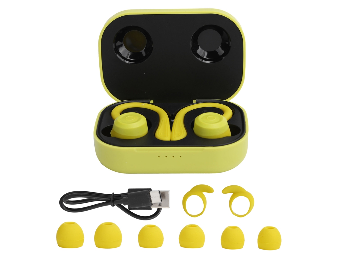 Aetheria fone de Ouvido Bluetooth Sem Fio com Gancho para Orelha Sports In ear Headset Earbuds com Caixa de Carregamento (jaune Vif)