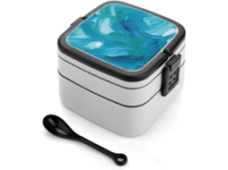 Lancheira Infantil Para Adultos Com Textura De Tinta A Óleo Azul E Colher, Recipiente Fofo Para Lanches Com Duas Camadas