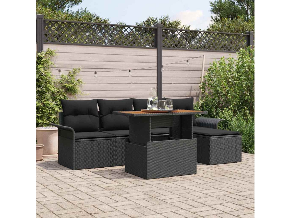 Vidaxl Conjunto De Sofá De Jardim 6 Unid. Preto Rattan Sintético