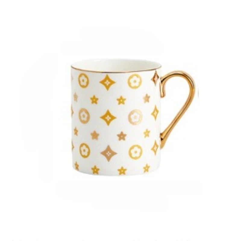 Caneca de Café/escritório de Cerâmica Dourada Pintada À Mão de Luxo MDUG (estilo C, 350 Ml)