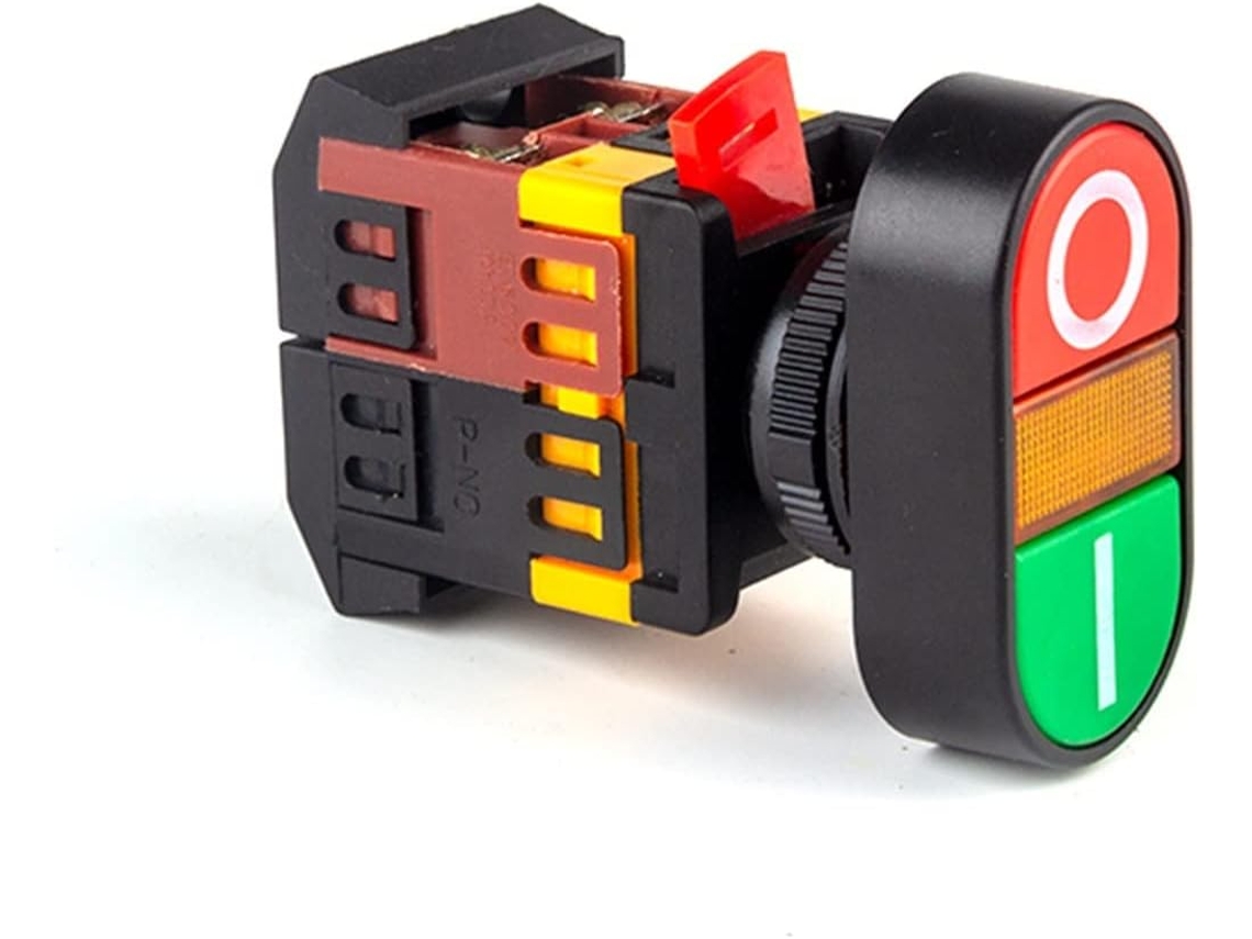 Botão De Pressão Duplo 22mm Com Posição Inicial Parada, Iluminado, Com Lâmpada, 24 220 380v, 2 Unidades Apbb 22x25n, 24v