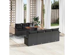 Vidaxl Conjunto De Sofá De Jardim Com Almofada 8 Pcs Preto