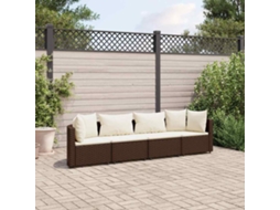 Vidaxl 4 Pcs Conjunto Sofás De Jardim C/ Almofadões Vime Pe Castanho