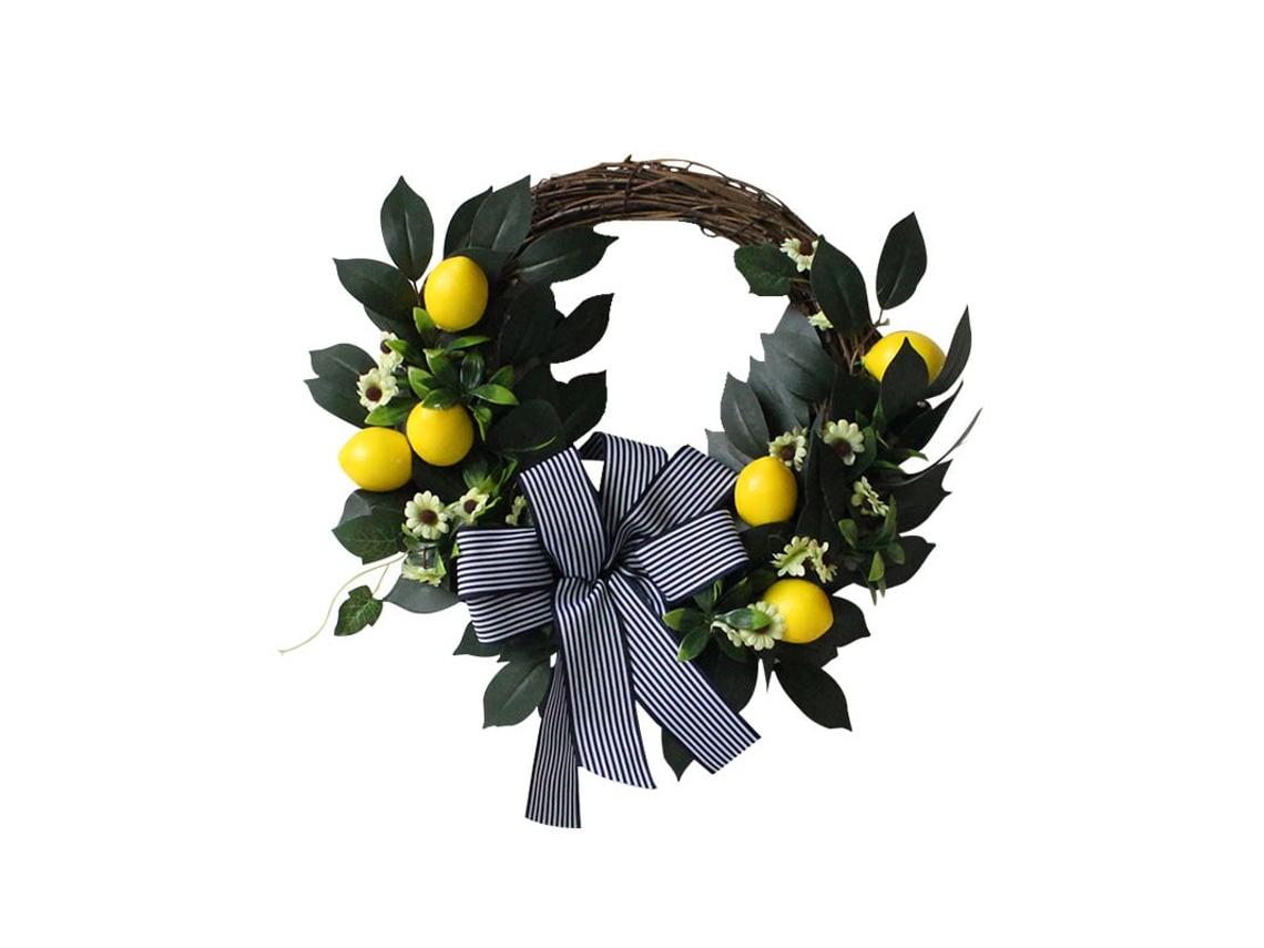 Guirlanda de Limão, Guirlanda Grande de 43 Cm para Porta Entrada, nas Cores Amarelo e Verde, Perfeita para o Verão e Outono BRILVIBERA