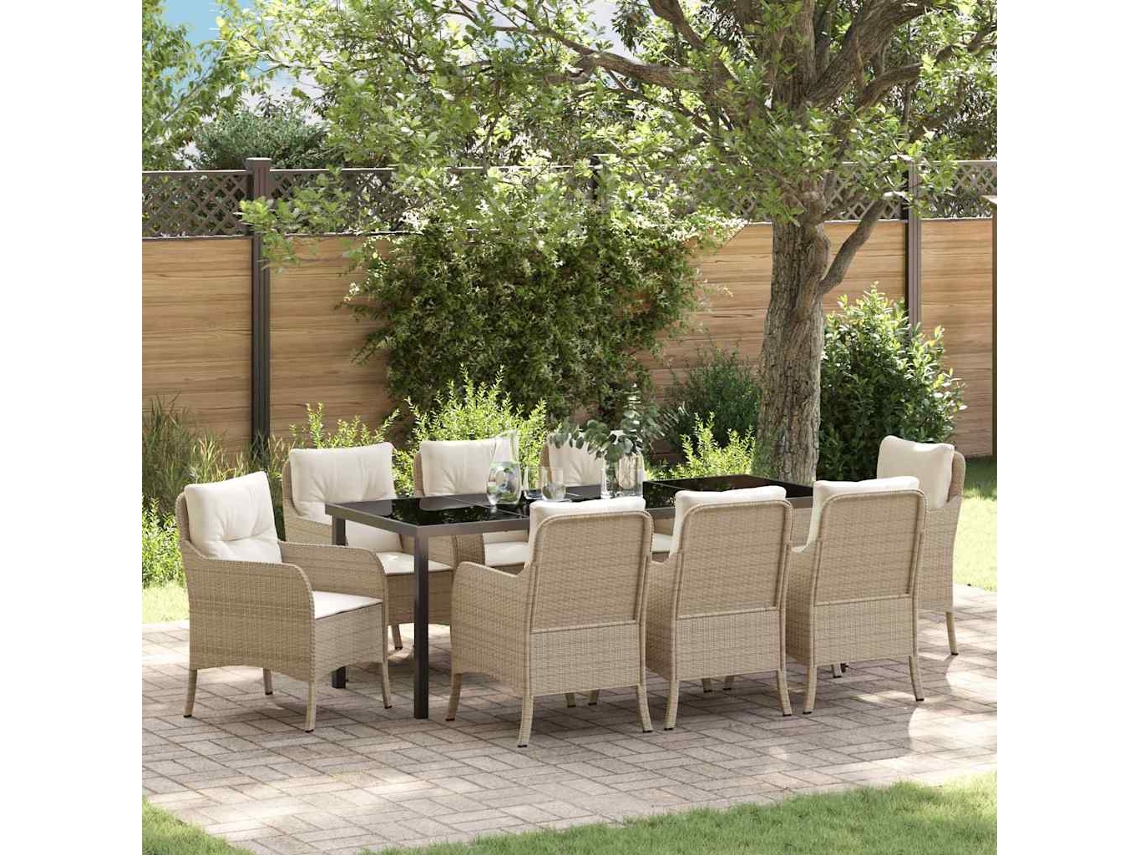 Vidaxl Conjunto De Jantar Para Jardim Com Almofada 9 Pcs Bege Vime Pe