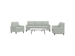 Vidaxl 3 Pcs Conjunto De Sofás Com Almofadões Veludo Cinzento-claro
