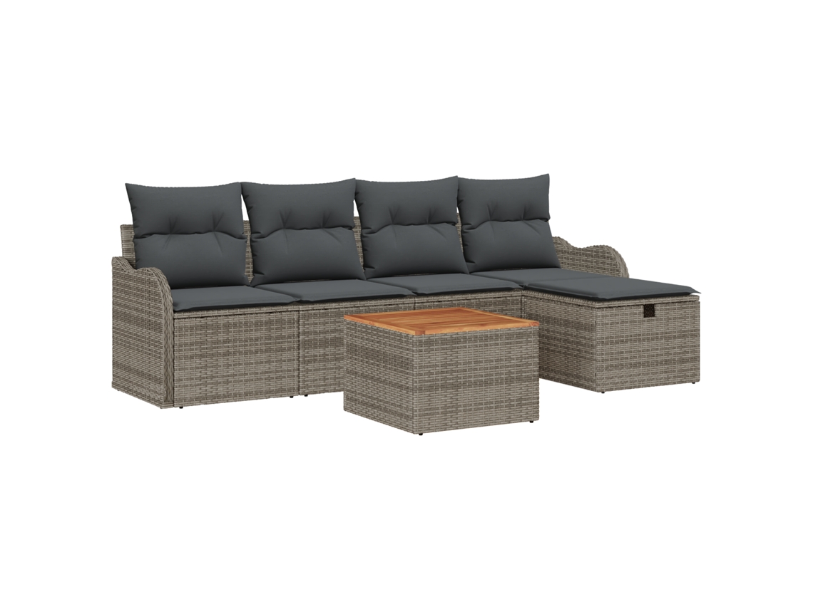 Conjunto 6 Conjunto De Sofás Para Exterior Vidaxl Cinzento Vime Pe (55 X 55 X 37 Cm)