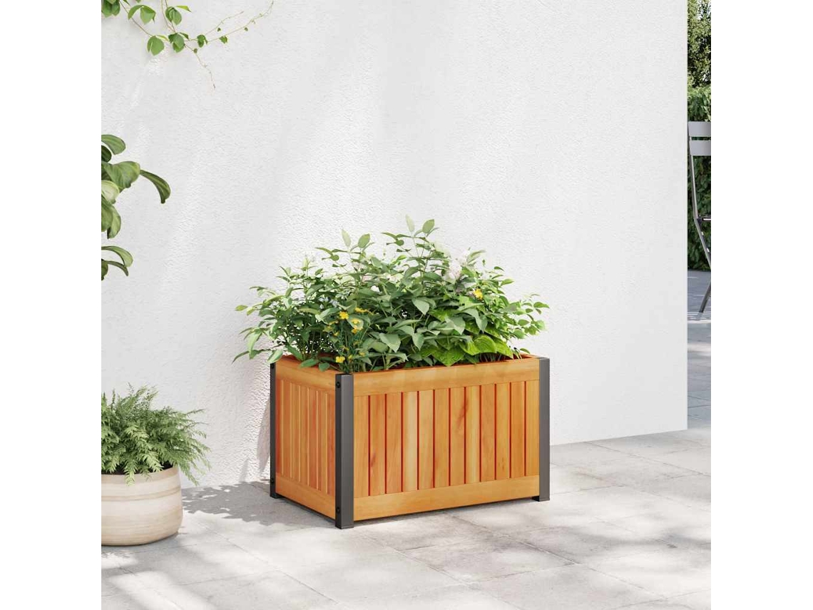Vidaxl Vaso/floreira De Jardim 45x30x27,5 Cm Acácia Maciça E Aço