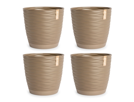 Conjunto de 4 vasos decorativos redondos de 17 cm com placas integradas. cinza ARECA