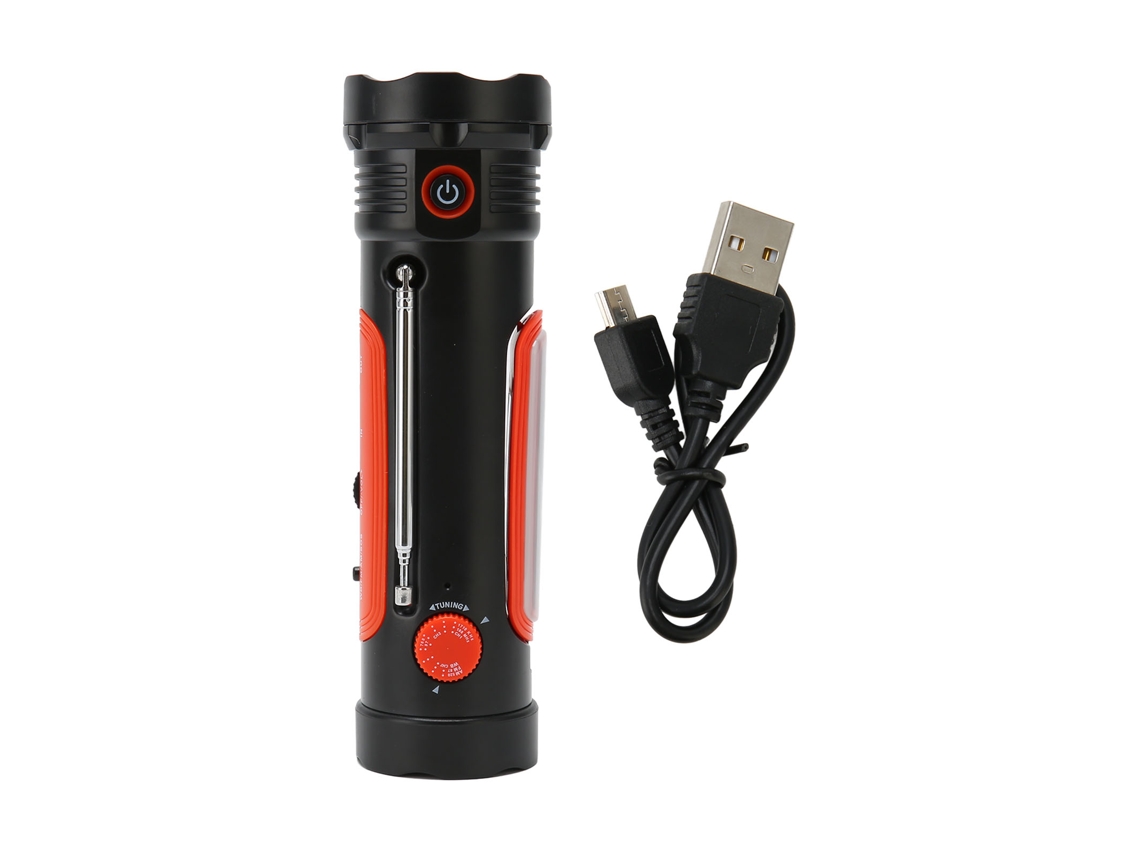 Rádio de Manivela AQUAFORGE com célula solar, lanterna, bateria externa 2000mah, SOS, vermelho