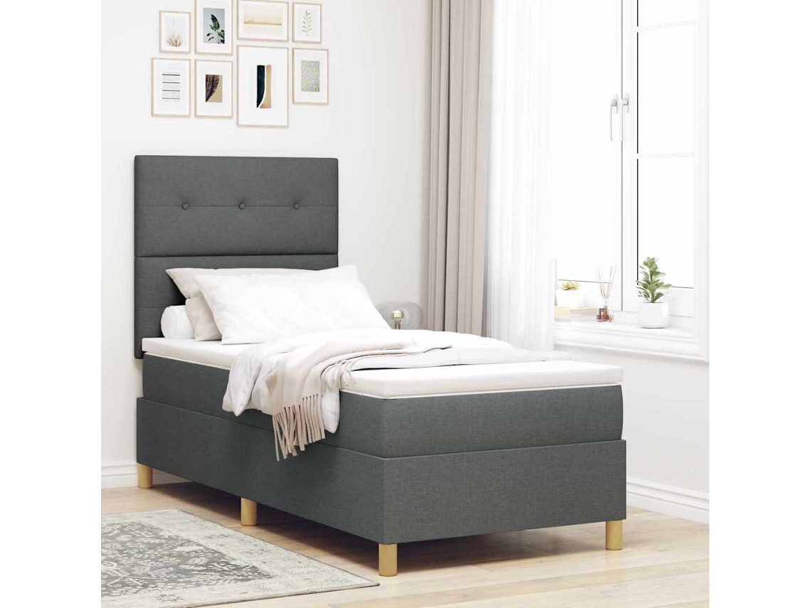 Vidaxl Cama Box Com Cabeceira Cinza Escuro 80 X 200 Cm Tecido