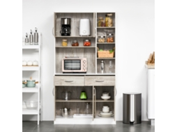 Armário Buffet Para Cozinha Com Portas, Gavetas E Prateleiras Abertas, 100x39x181,5 Cm, Nas Cores Branco E Madeira.