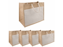Vidaxl Bolsas De Juta Com Bolso 5 Natural E Branco 42 X 33 X 19 Cm