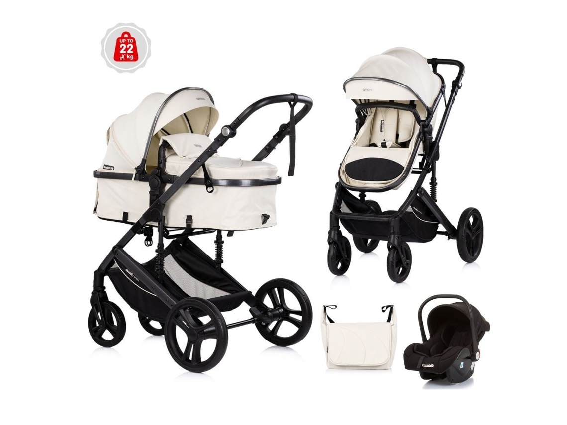 Carrinho de Bebé Convertível Amore Trio Até 22 Kg de Peso CHIPOLINO Cashmere + Obsidian