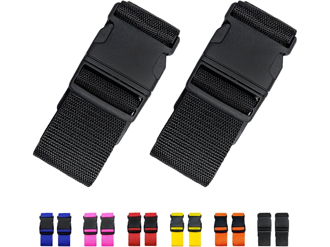 Conjunto De 2 Cintas Ajustáveis Para Mala, Cor Preto, Para Fixação Segura De Bagagem Em Viagem