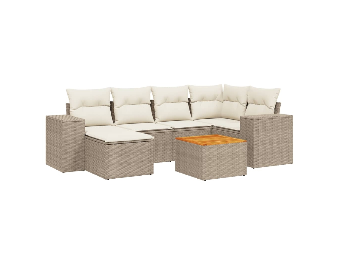 Conjunto de 7 Sofás para Jardim com Almofadões Vime Pe Bege MAISON EXCLUSIVE (7 pcs)