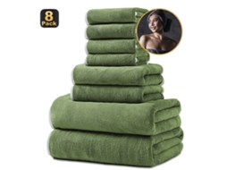 Toalhas de Banho de Lã Coral, Macias e Absorventes, Conjunto de 8 Peças CZHHMART (verde)