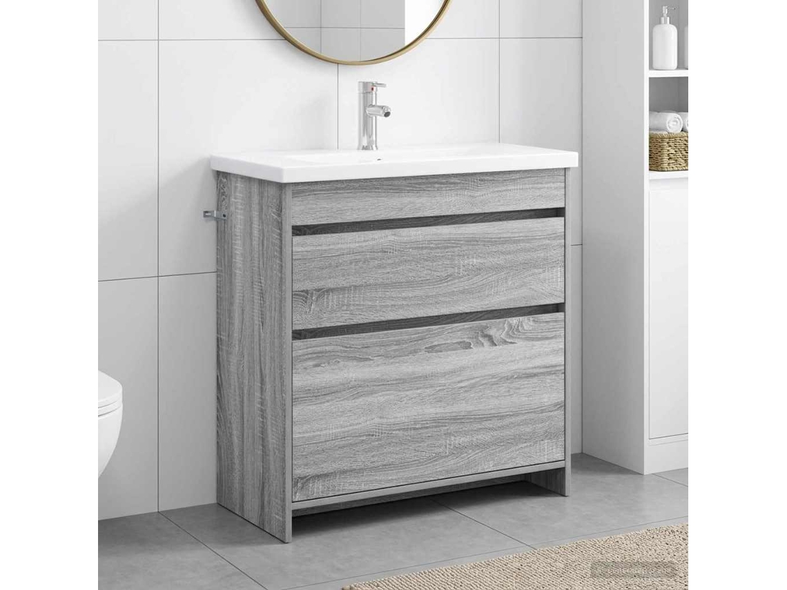 Vidaxl Conjunto De Móveis Para Banheiro Sonoma Cinzento