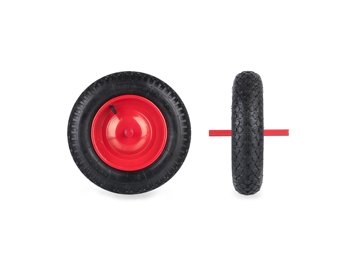 Relaxdays Roda Para Carrinho De Mão 3.50-8, Pneu Com Eixo Fixo, Aro De Aço, Roda Sobressalente, 120 Kg, Preto/vermelho