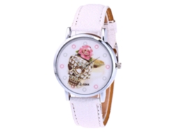 Relógio de Pulso Zhoulianfa Padrão de Crânio Pulseira de Couro Pu Quartzo Branco
